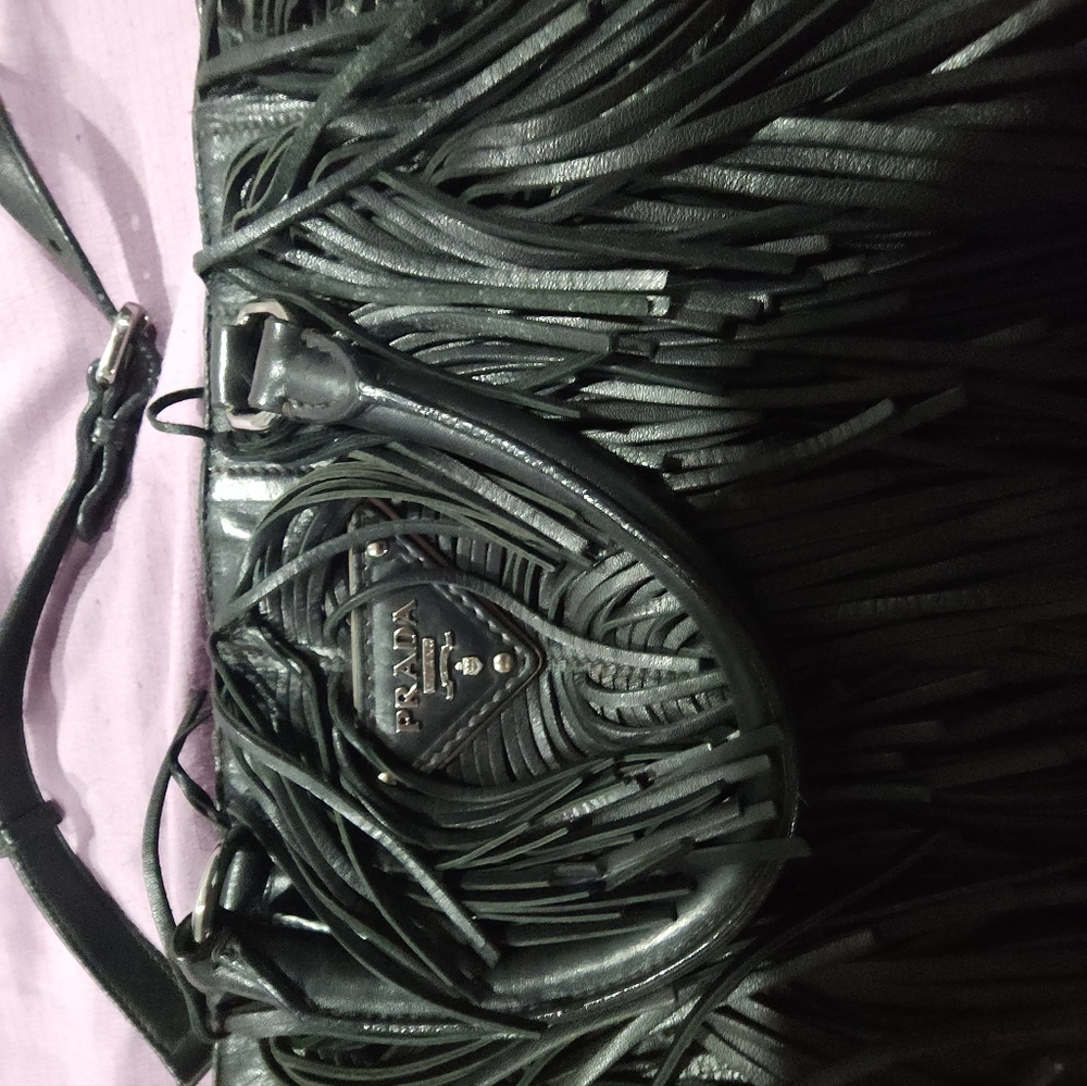 Fringed Black Leather Prada Crossbody HandBag 100% Authentic - Picture 2 of 13